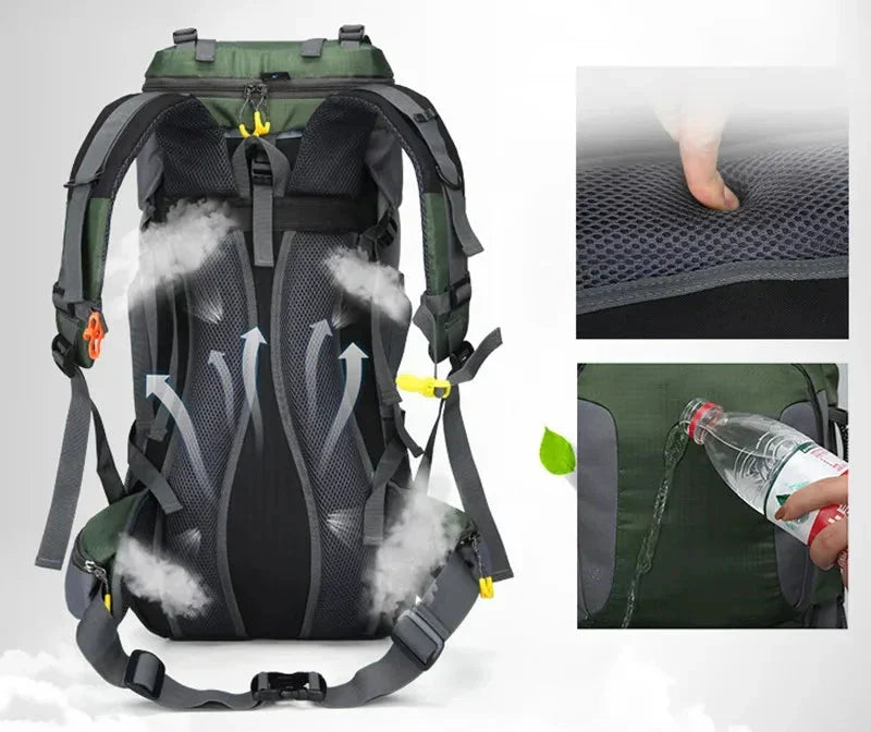Sac à dos de voyage 60L, imperméable et conçu pour la durabilité, idéal pour toutes les explorations.