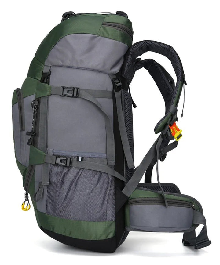 Sac à dos de randonnée 60L, unisexe, imperméable et résistant, parfait pour le camping et l'aventure.