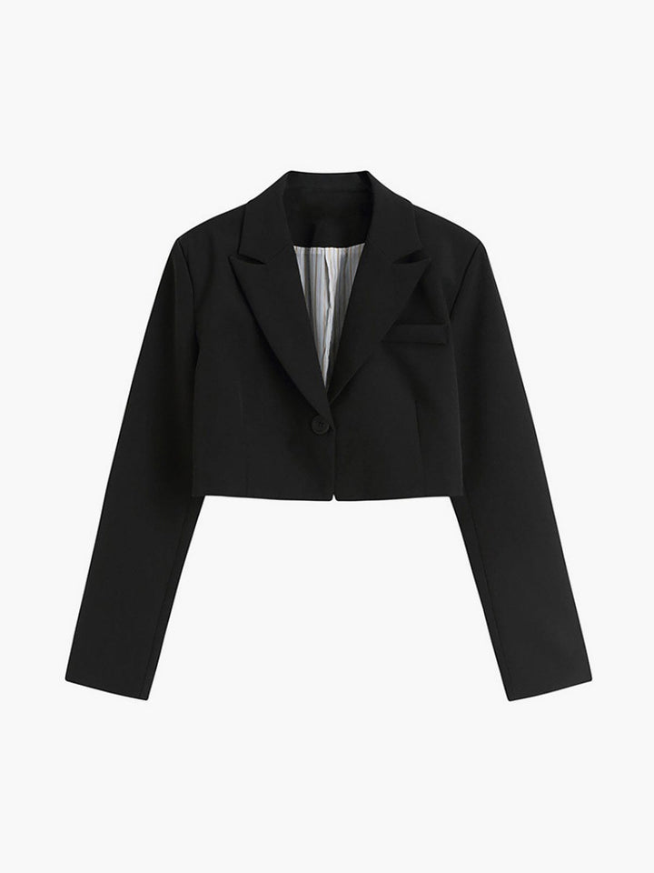 Veste tailleur courte femme, blazer chic noir, parfait pour mode automne-printemps.