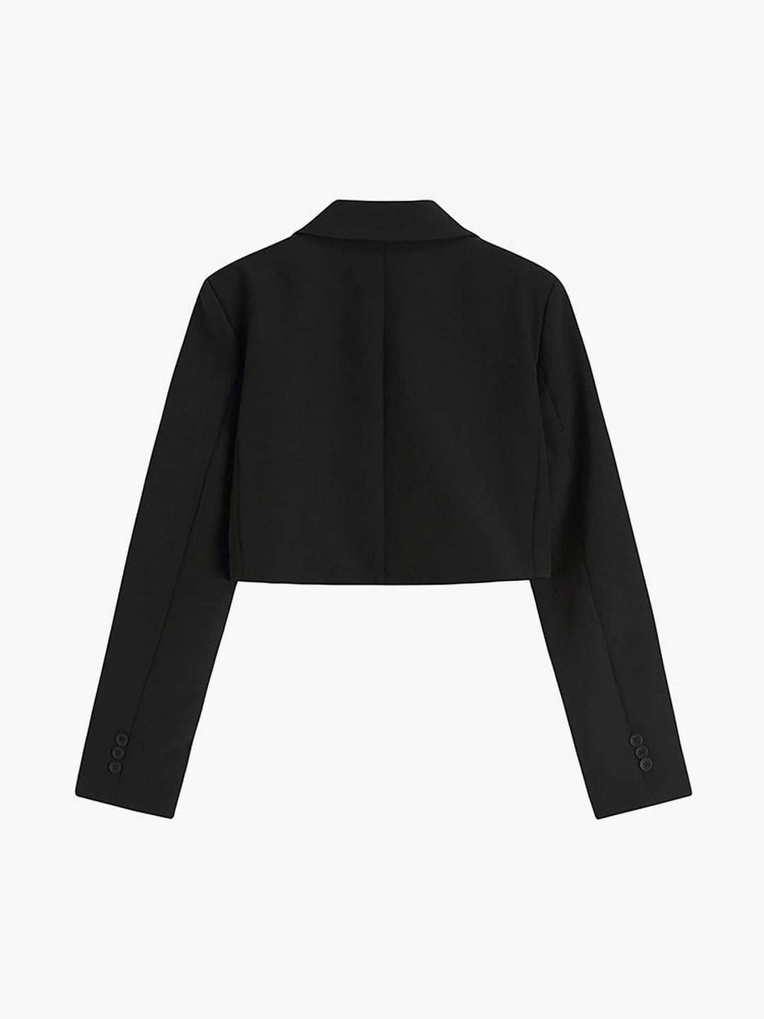 Blazer femme noir coupe courte, tailleur élégant, veste de bureau moderne et chic.