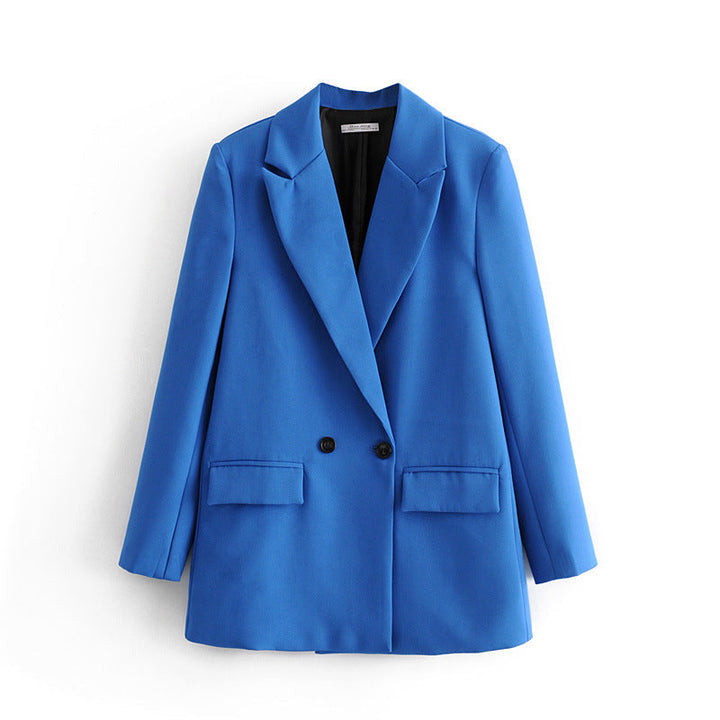 Blazer femme chic et élégant, coupe droite, double boutonnage, idéal pour printemps-automne.