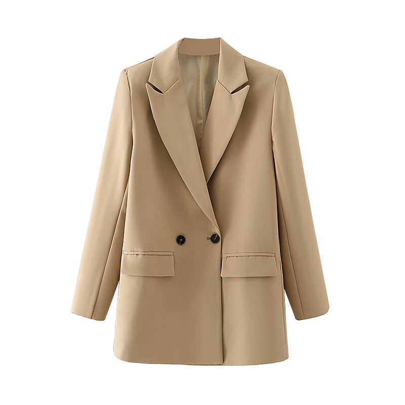 Veste croisée femme élégante, double boutonnage, pour un style bureau ou tailleur moderne.