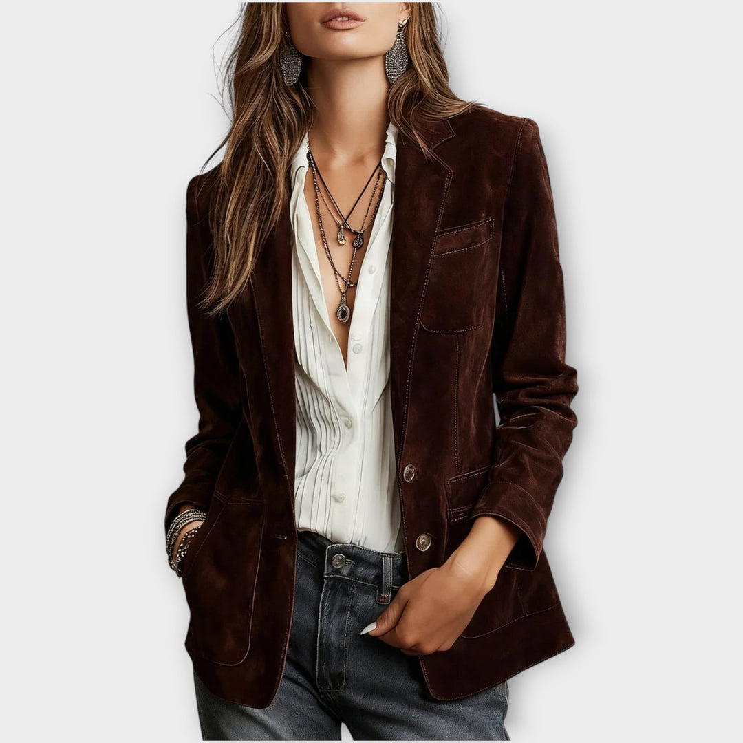 Tenue professionnelle femme. Blazer élégant et chic, coupe ajustée. Veste vintage pour le bureau ou les sorties.