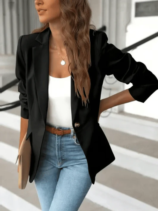 Blazer femme polyvalent, manches longues, idéal pour le bureau le jour et une tenue de soirée.