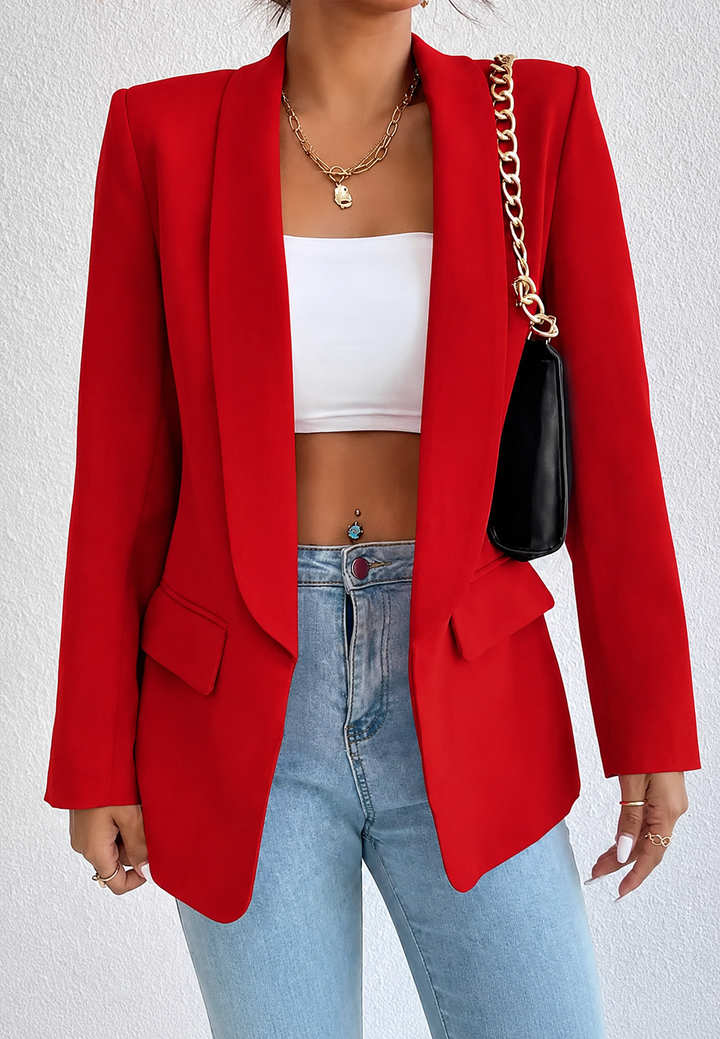 Veste blazer femme chic, coupe droite moderne. Parfait pour un style élégant au bureau, en ville ou décontracté automne.