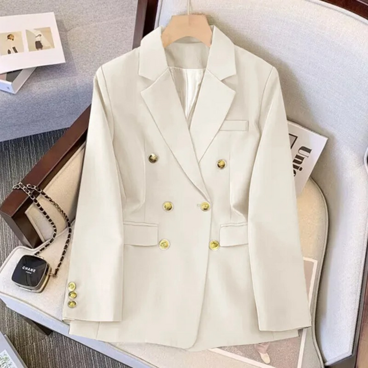 Veste blazer femme élégante, double boutonnage, idéale pour un look chic, bureau ou décontracté d'automne.