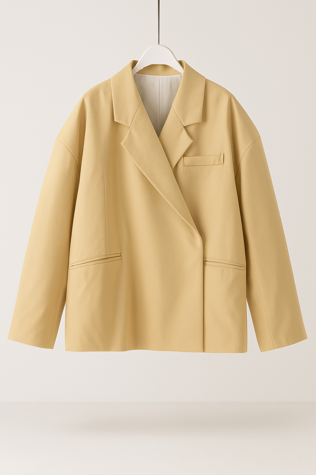 Élégant blazer oversize femme à revers crantés et manches longues. Veste mode pour un style professionnel chic.
