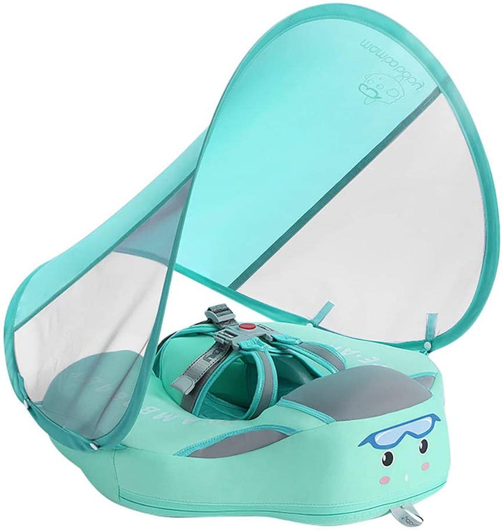 Bouée natation bébé avec pare-soleil UV, flotteur sécurisé pour piscine ou plage, éveil aquatique enfant.
