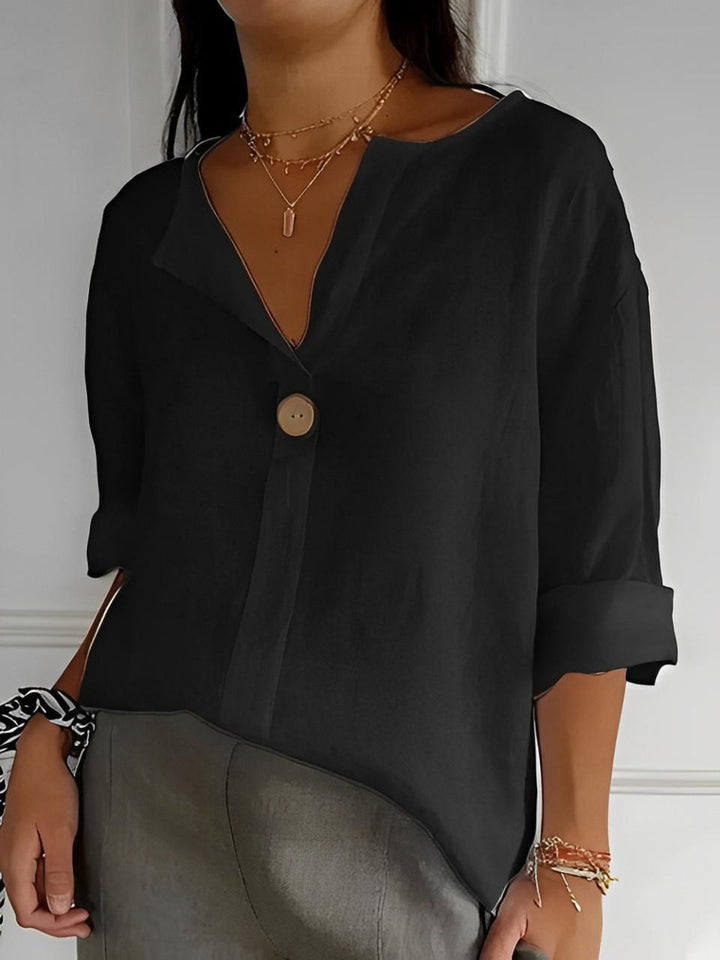 Blouse femme chic et décontractée, col V, manches 3/4, pour un style élégant au quotidien, idéal printemps/été.