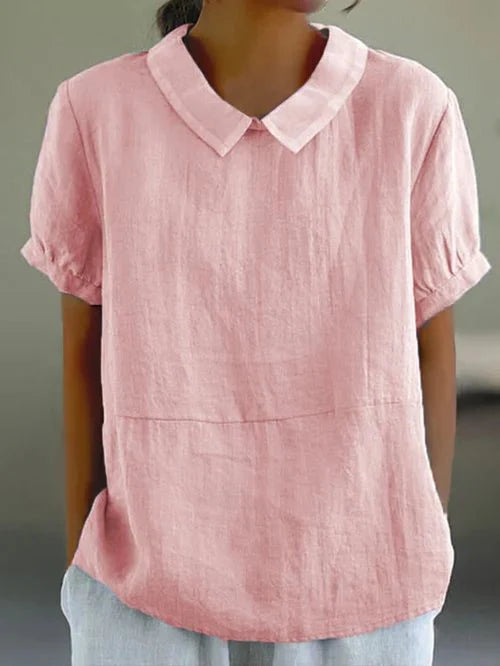 Chemise blouse femme polyvalente à manches courtes, col. Style décontracté chic pour le bureau ou les sorties.