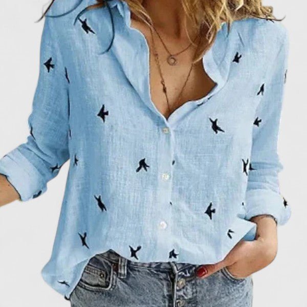 Blouse femme longue décontractée chic, avec boutons, col V. Parfaite pour le quotidien printemps/été.