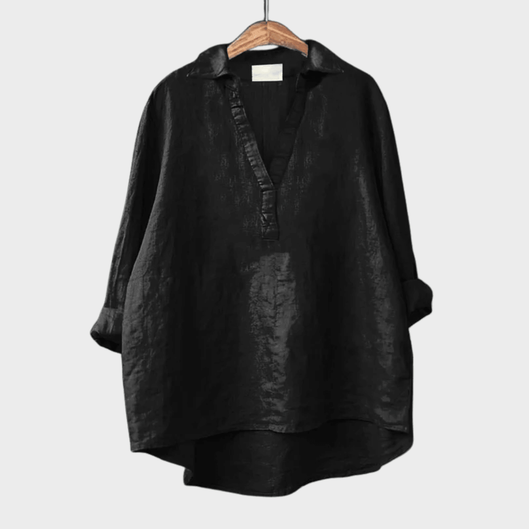 Haut femme décontracté-chic, blouse légère d'été, motif artistique et grand confort.