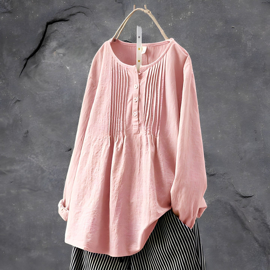 Blouse tunique femme, effet ventre plat, coupe peplum, manches longues élégantes pour printemps-automne.