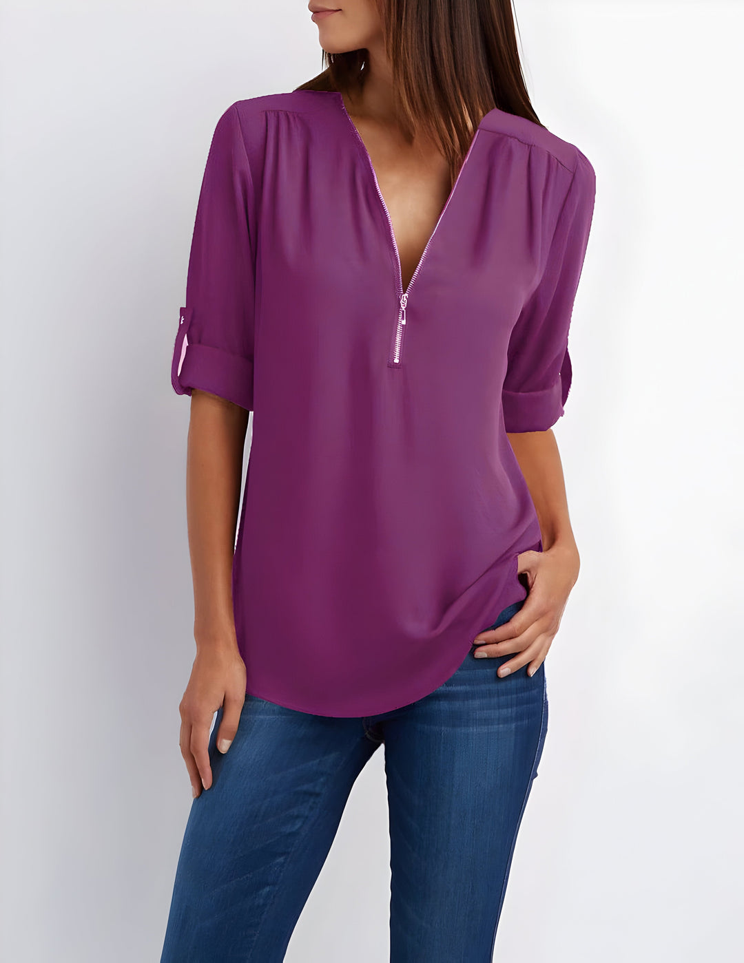 Blouse femme zippée parfaite pour le bureau, un chemisier élégant et professionnel pour la mode femme.