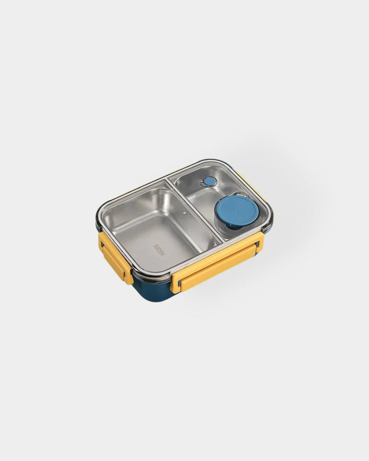 Conteneur alimentaire bleu portatif, avec isolation pour un pique-nique réussi.