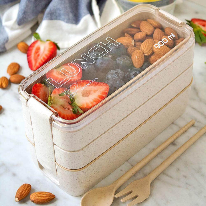 Récipient bento étanche 3 niveaux, micro-ondes. Transportez vos repas équilibrés à l'école ou au travail.