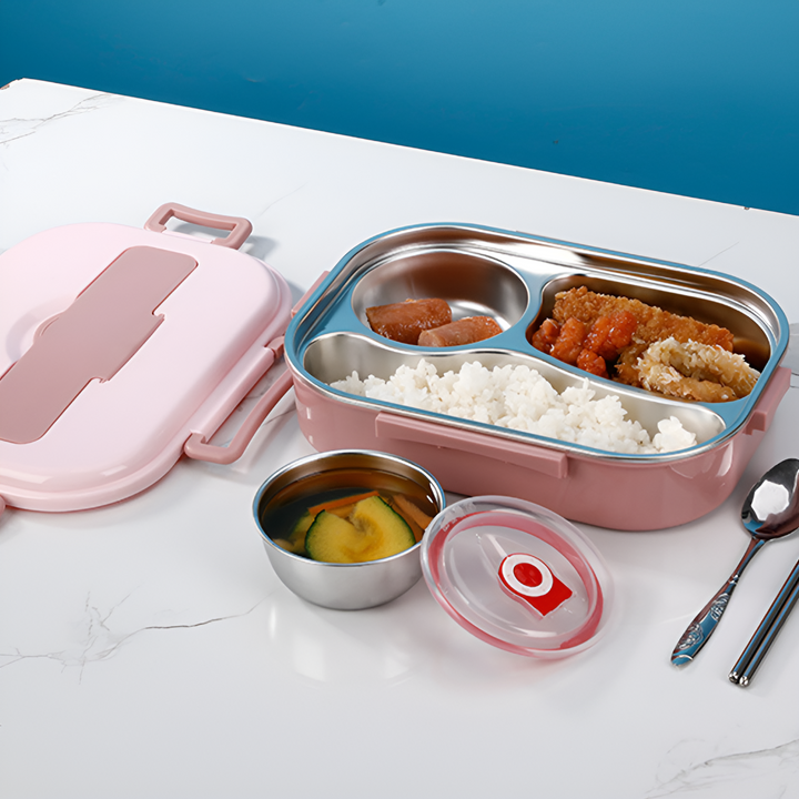 Lunchbox inox isotherme pour transporter votre déjeuner, maintient les repas frais ou chauds longtemps.