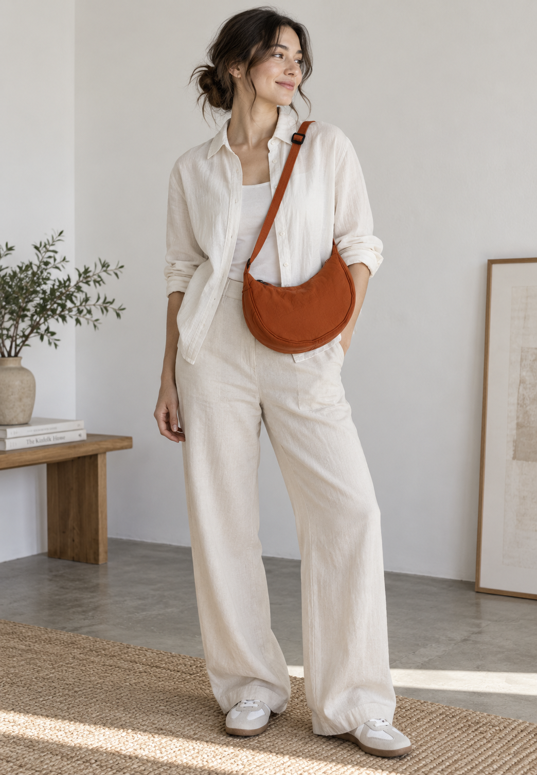 Sac bandoulière femme en nylon demi-lune, élégant et réglable, parfait pour un look décontracté.