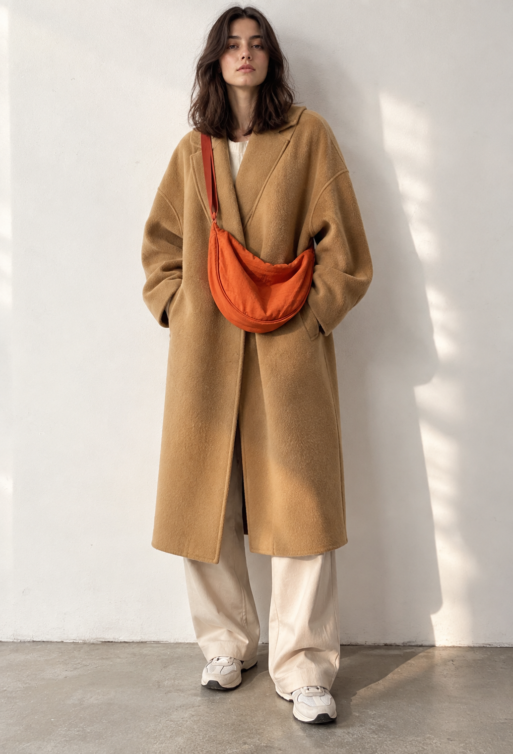 Sac femme nylon demi-lune, bandoulière réglable, parfait pour un look quotidien chic.