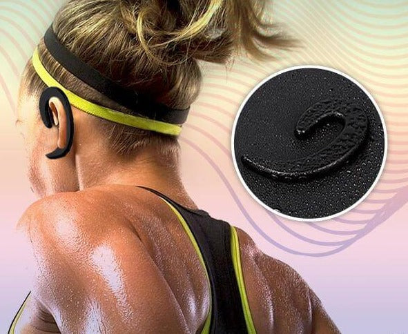 Écouteurs fitness sans fil à conduction osseuse, Bluetooth, maintien stable pour entraînement, étanches.