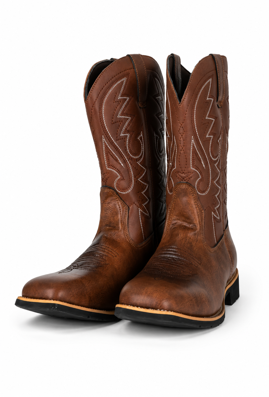 Bottes de cow-boy homme marron brodées style western authentique, bout carré et tige haute, robustes et tendance.
