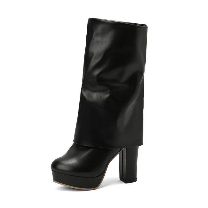 Élégantes bottes femme à talon bloc, semelle compensée, style rétro, chaussures tendance.