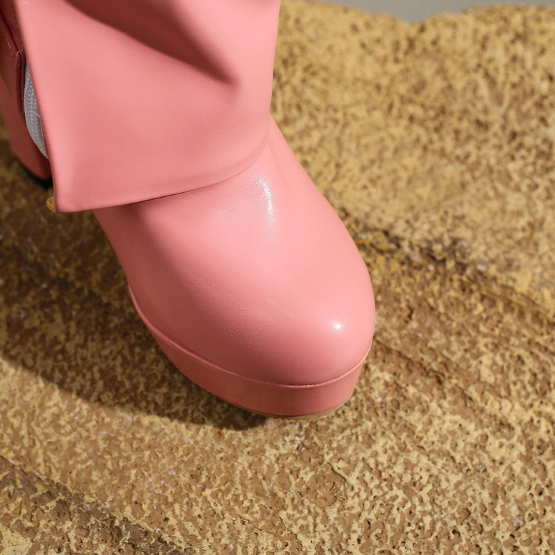 Bottes élégantes pour femme, talon bloc stable, semelle compensée, parfaites pour le style rétro.