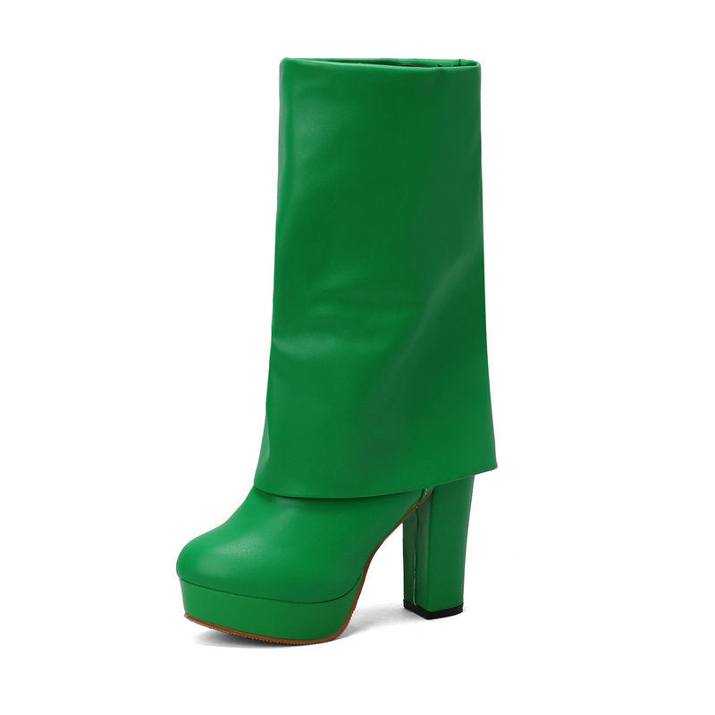 Bottes d'hiver femme à talon bloc et semelle compensée, parfaites pour un look élégant.