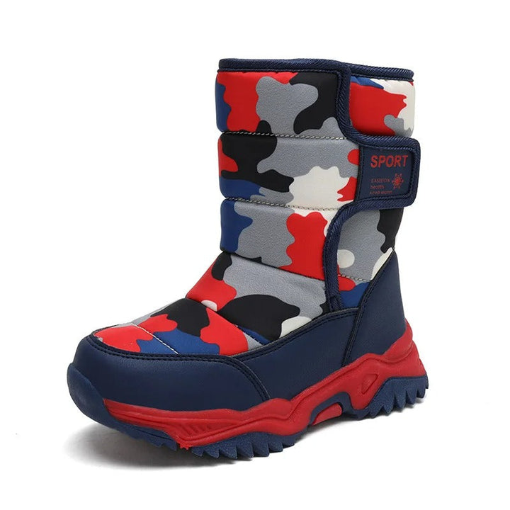 Bottes de neige imperméables et chaudes pour enfants, parfaites pour l'hiver. Faciles à enfiler avec scratch.