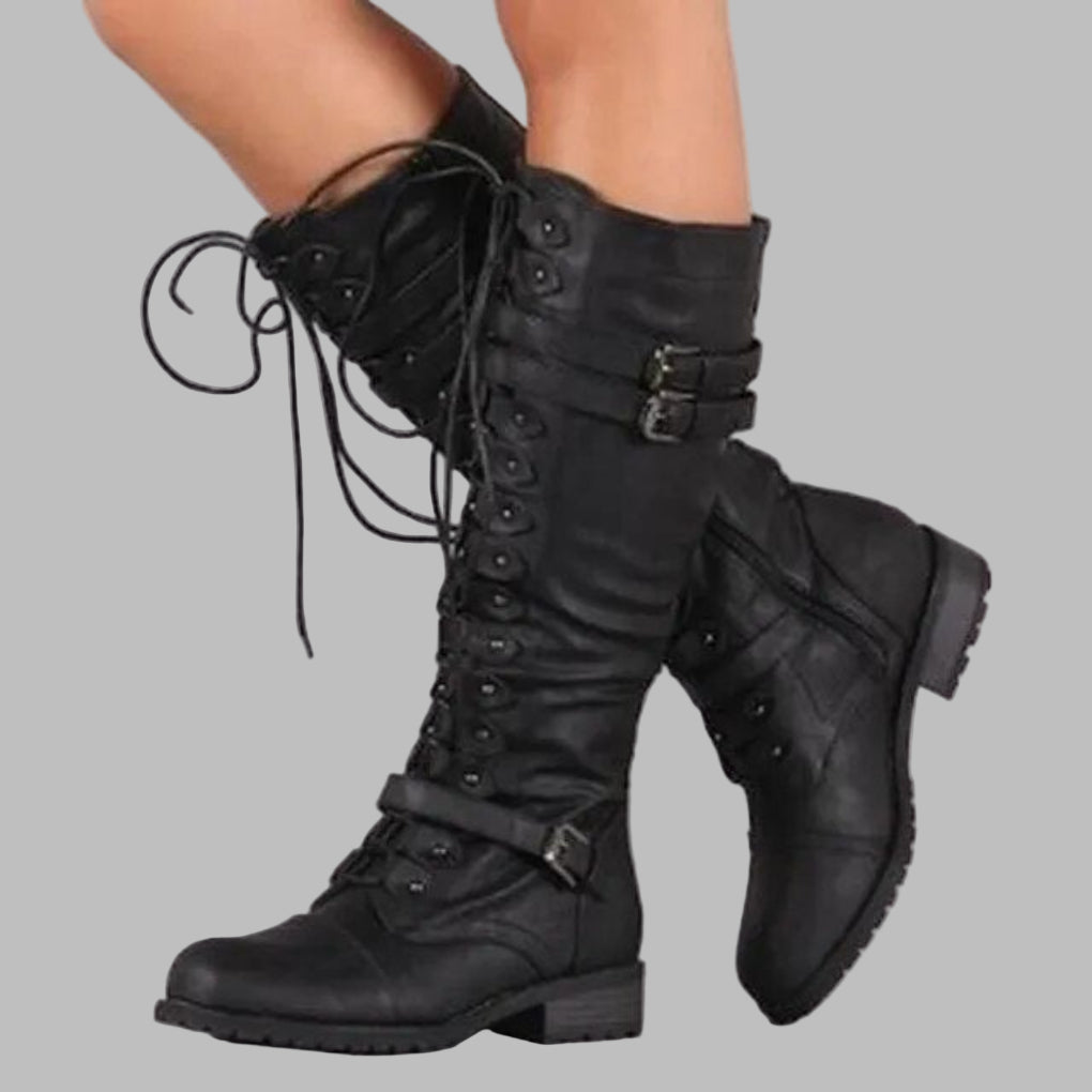 Bottes rétro pour femme style vintage, avec lacets et boucle élégante. Confortables pour l'automne-hiver.