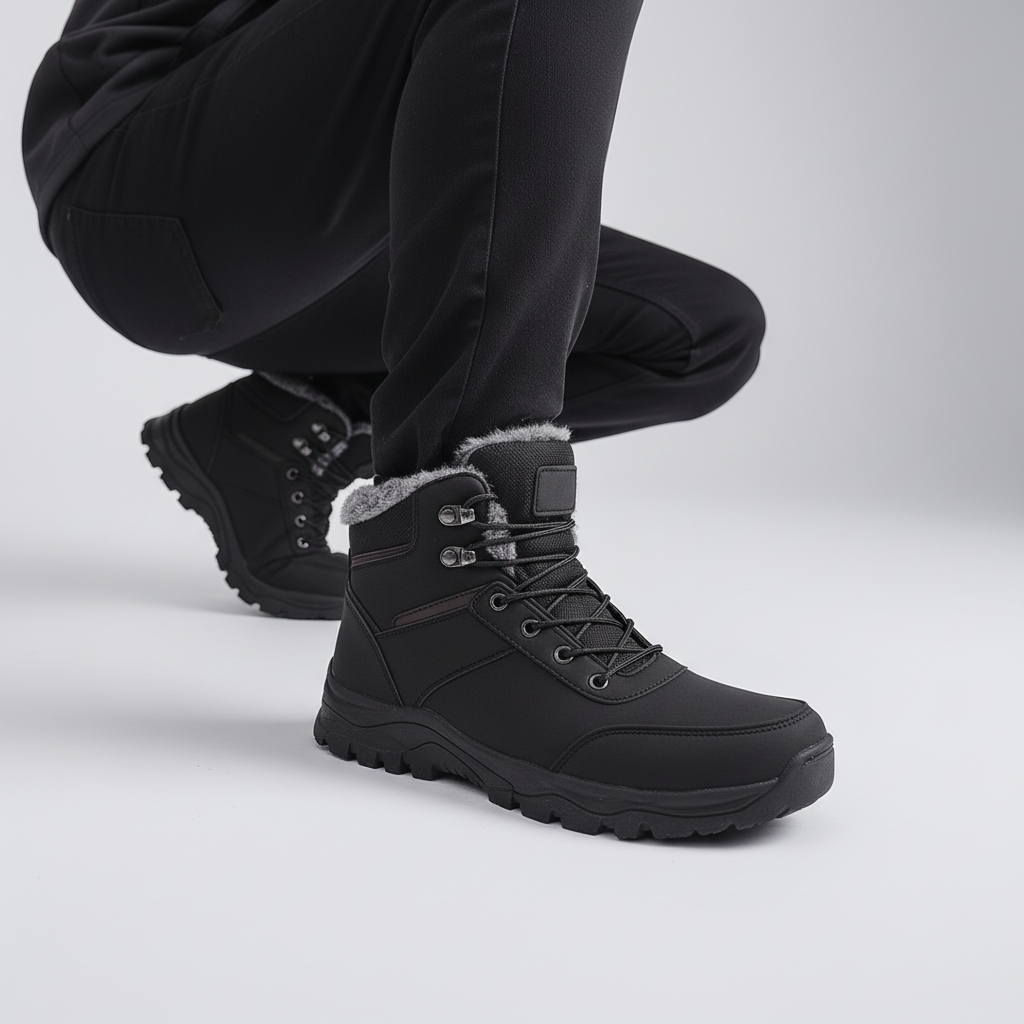 Bottines d'hiver noires chaudes pour hommes, antidérapantes, avec lacets. Idéales pour le froid et la neige.