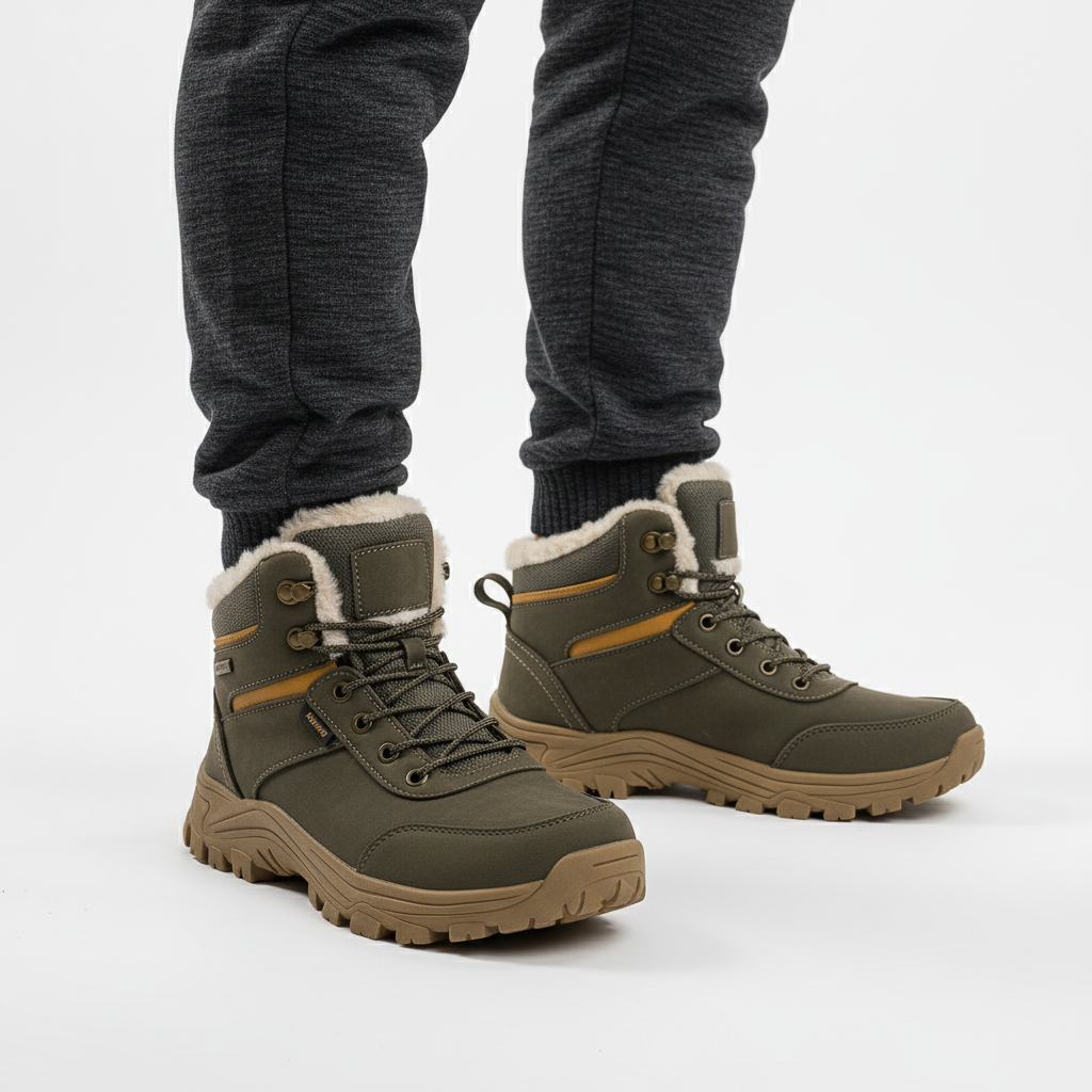 Bottines grises pour hommes, confort hivernal, hauteur cheville, antidérapantes pour une protection optimale contre le froid.