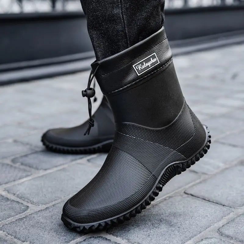 Bottines de travail imperméables homme, offrant confort durable et protection contre l'eau pour usage extérieur.