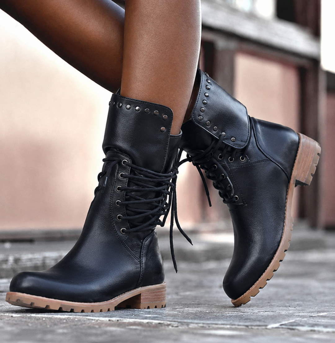 Chaussures femme mi-hautes très confortables et raffinées, look automne hiver, idéales pour un style habillé.