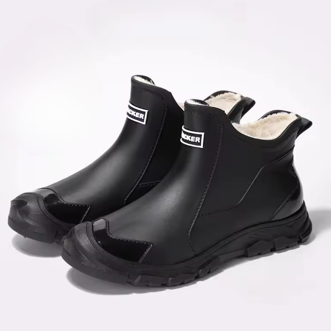Bottines imperméables robustes pour homme, idéales pour la pluie, le travail extérieur et un confort optimal.