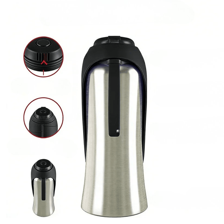 Hydratation facile en promenade ou randonnée : gourde chien avec bol pliable. Acier inoxydable durable et sûr.