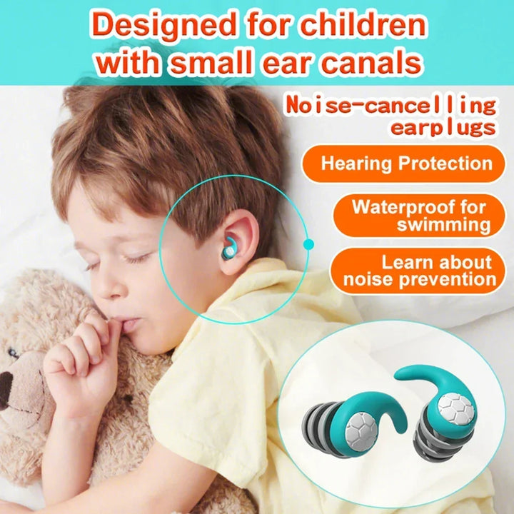Bouchons d'oreilles en silicone pour enfants, protection complète contre l'eau et le bruit, doux et sûrs.