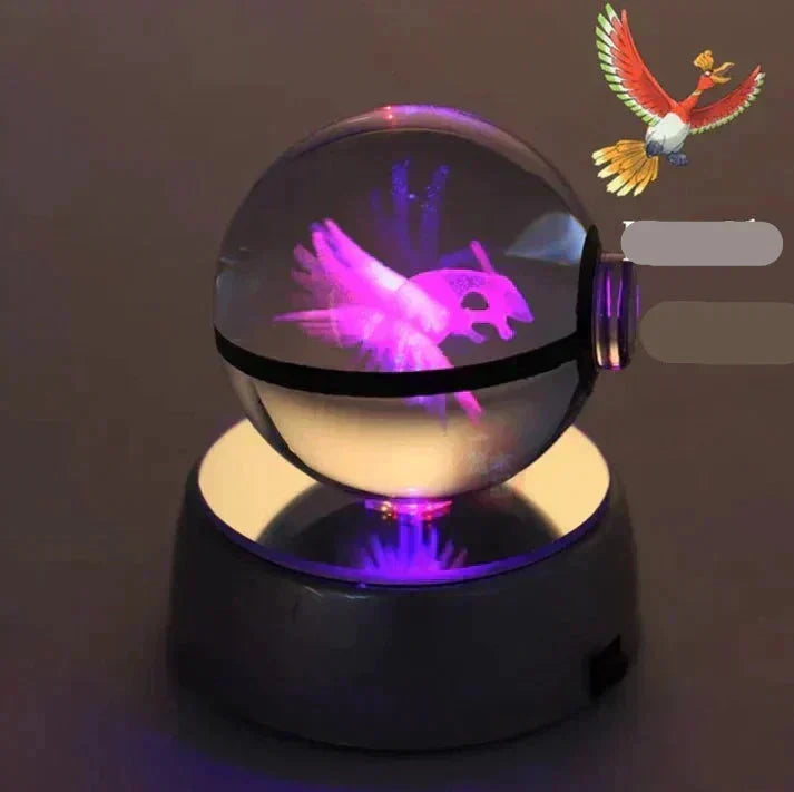 Éclairage d'ambiance LED en cristal avec un motif Pokémon emblématique.