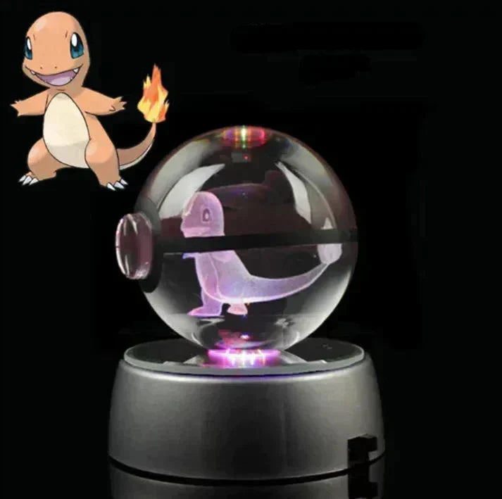 Lampe décorative en cristal, motif Pokémon gravé, pour un éclairage d'ambiance LED.