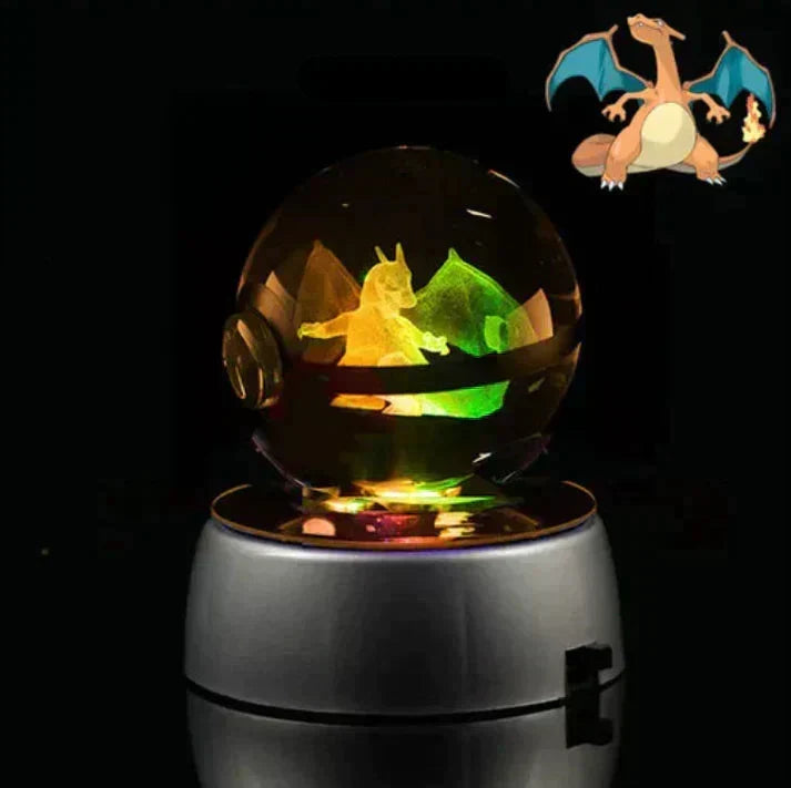 Veilleuse LED en cristal avec un Pokémon gravé, idéale pour une ambiance cosy.