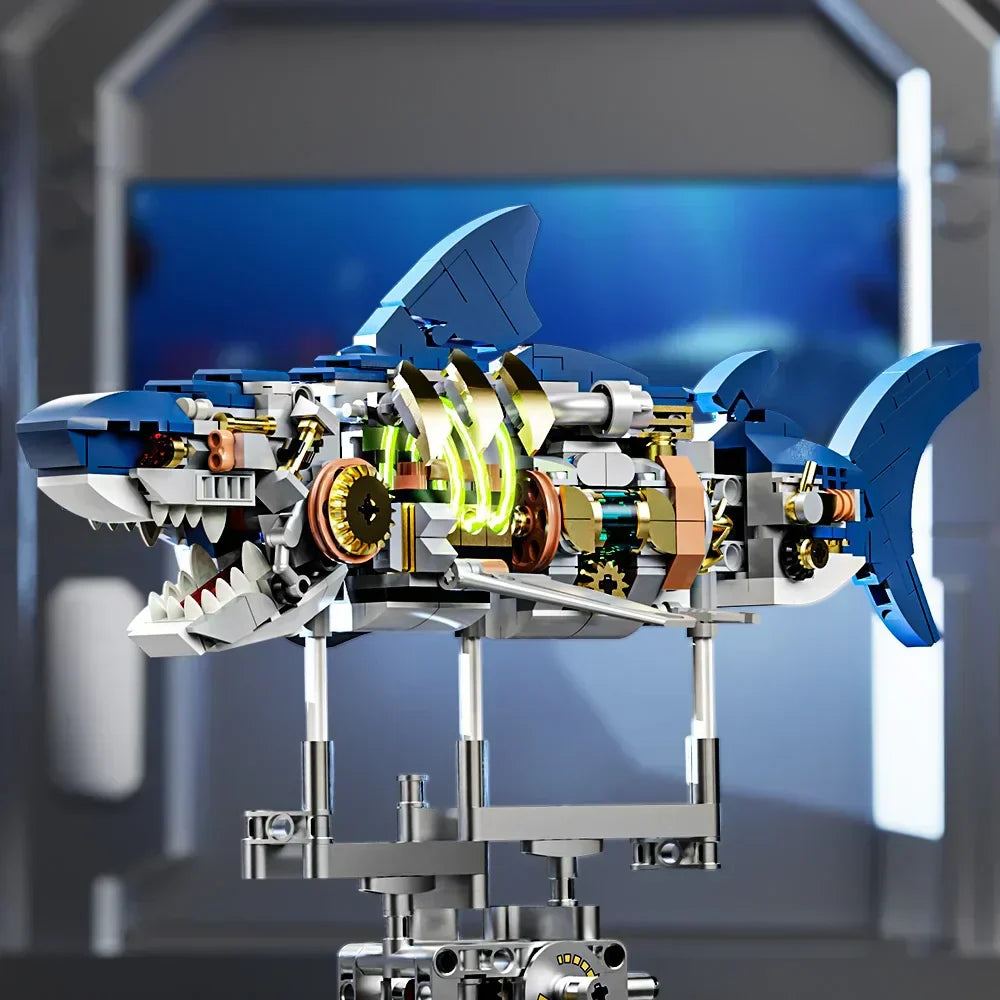Kit d'assemblage requin dynamique de 687 pièces. Modèle marin stimulant pour la créativité et le jeu éducatif.