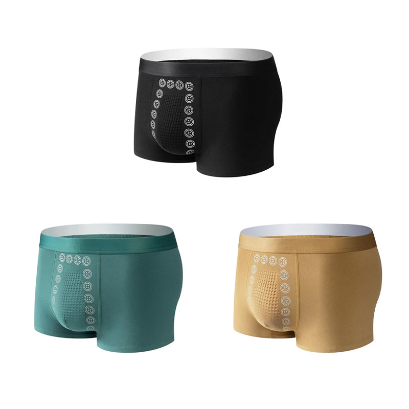 Boxer homme respirant, massage magnétique intégré pour confort et bien-être quotidien.