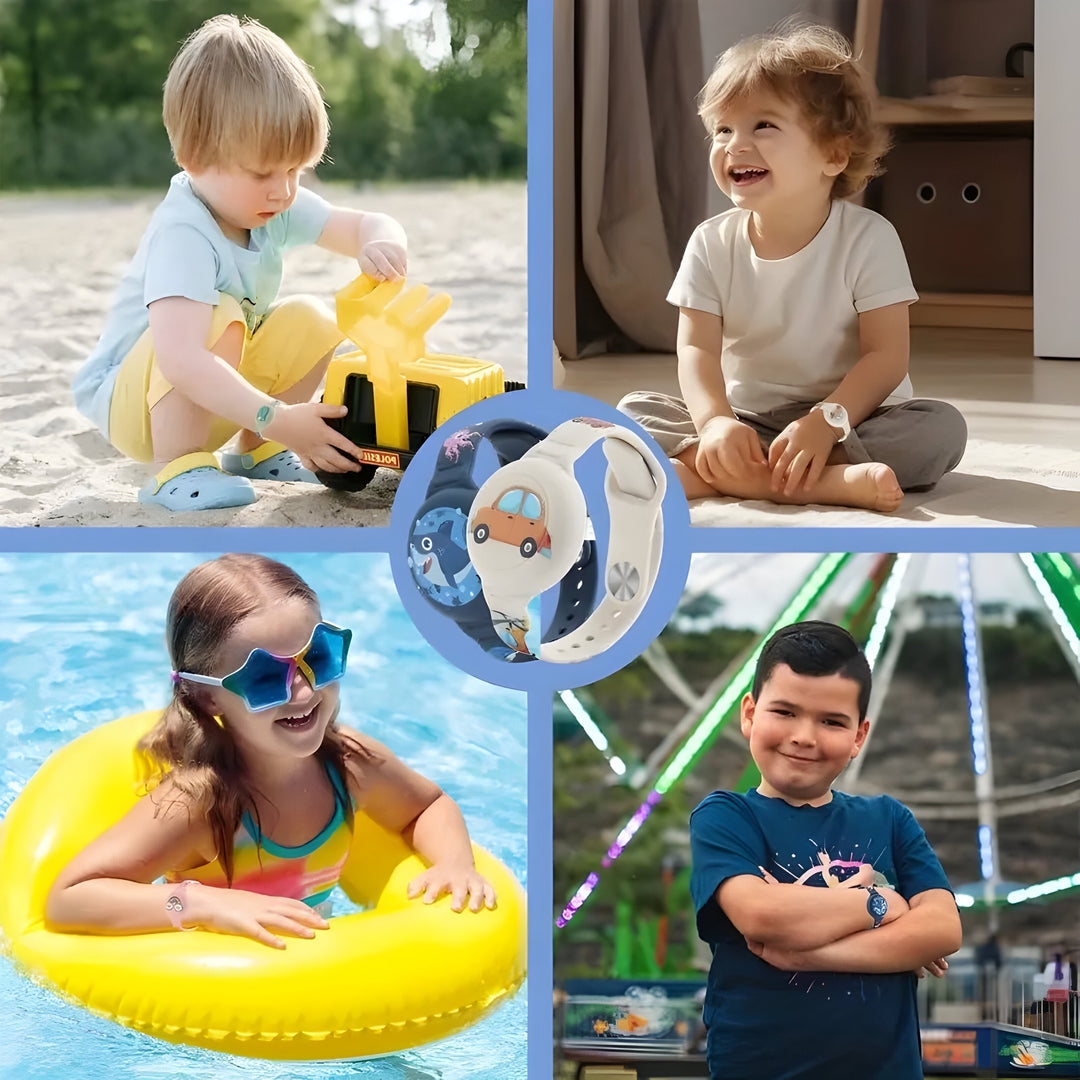 Bracelet GPS enfant en silicone bleu, un dispositif de suivi discret pour la localisation et la sécurité.