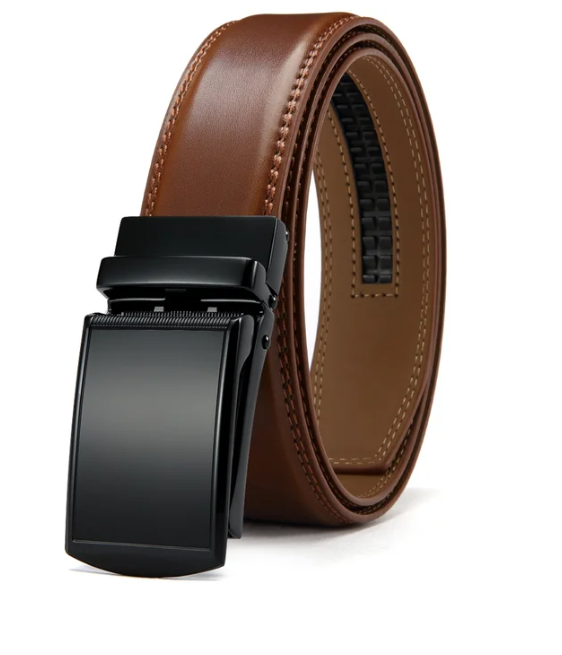 Ceinture homme noire en simili-cuir avec boucle automatique argentée. Accessoire mode masculin pour tout style.