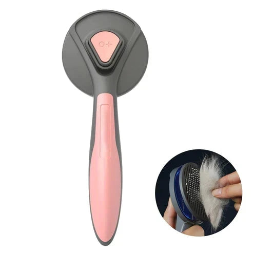 Gros plan sur les picots de la brosse autonettoyante pour animaux, pour un démêlage doux et soin du pelage.