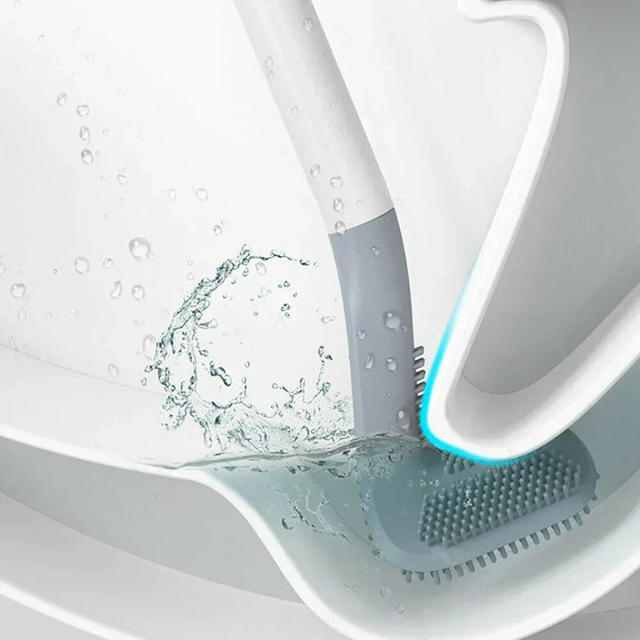 Brosse de toilette flexible, facile à installer sans perçage avec support mural adhésif, idéale pour nettoyage WC et salle de bain.