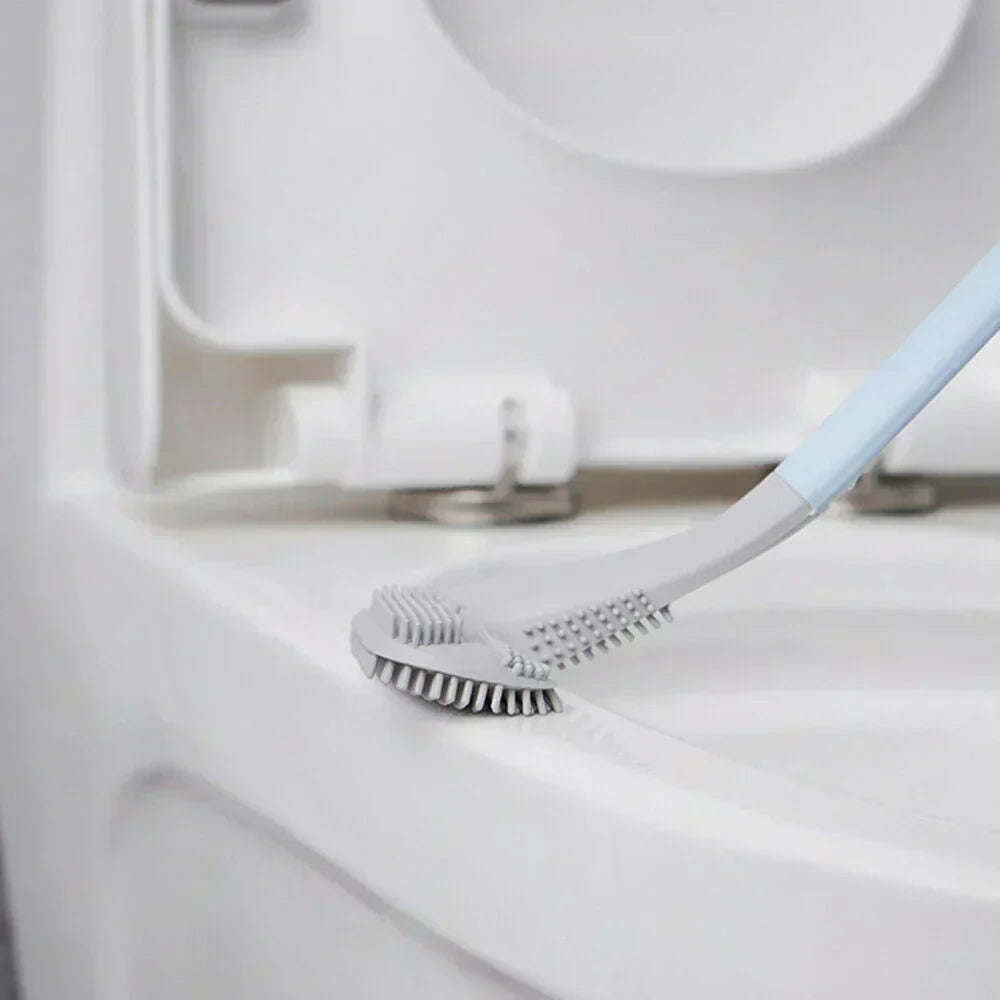 Kit brosse de toilette flexible, hygiénique, incluant support mural adhésif pour un nettoyage complet et pratique des WC.