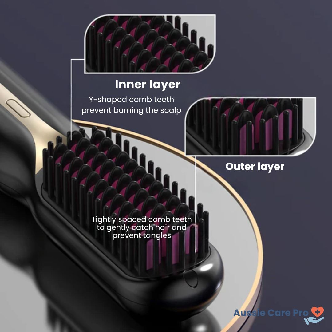 Lisseur portable rechargeable, parfait pour le voyage. Brosse lissante compacte pour des cheveux impeccables.