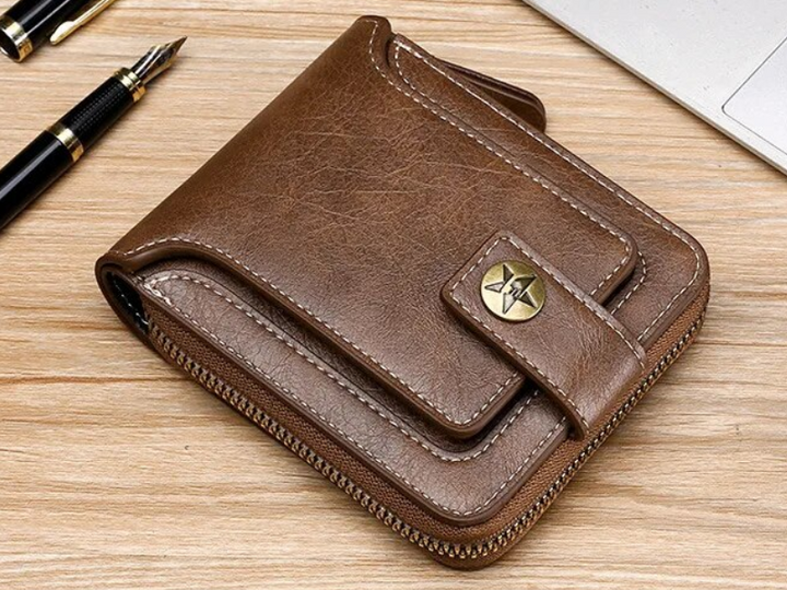 Portefeuille compact unisexe vintage, idéal cartes et monnaie, protection sécurisée RFID.