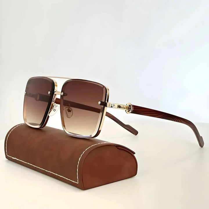 Lunettes de soleil unisexe en bois naturel, style vintage carré élégant et durable.